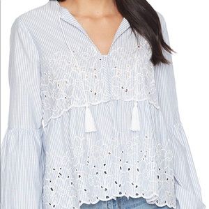 CECE Balloon Sleeve Emboidered Stripe Top XXS